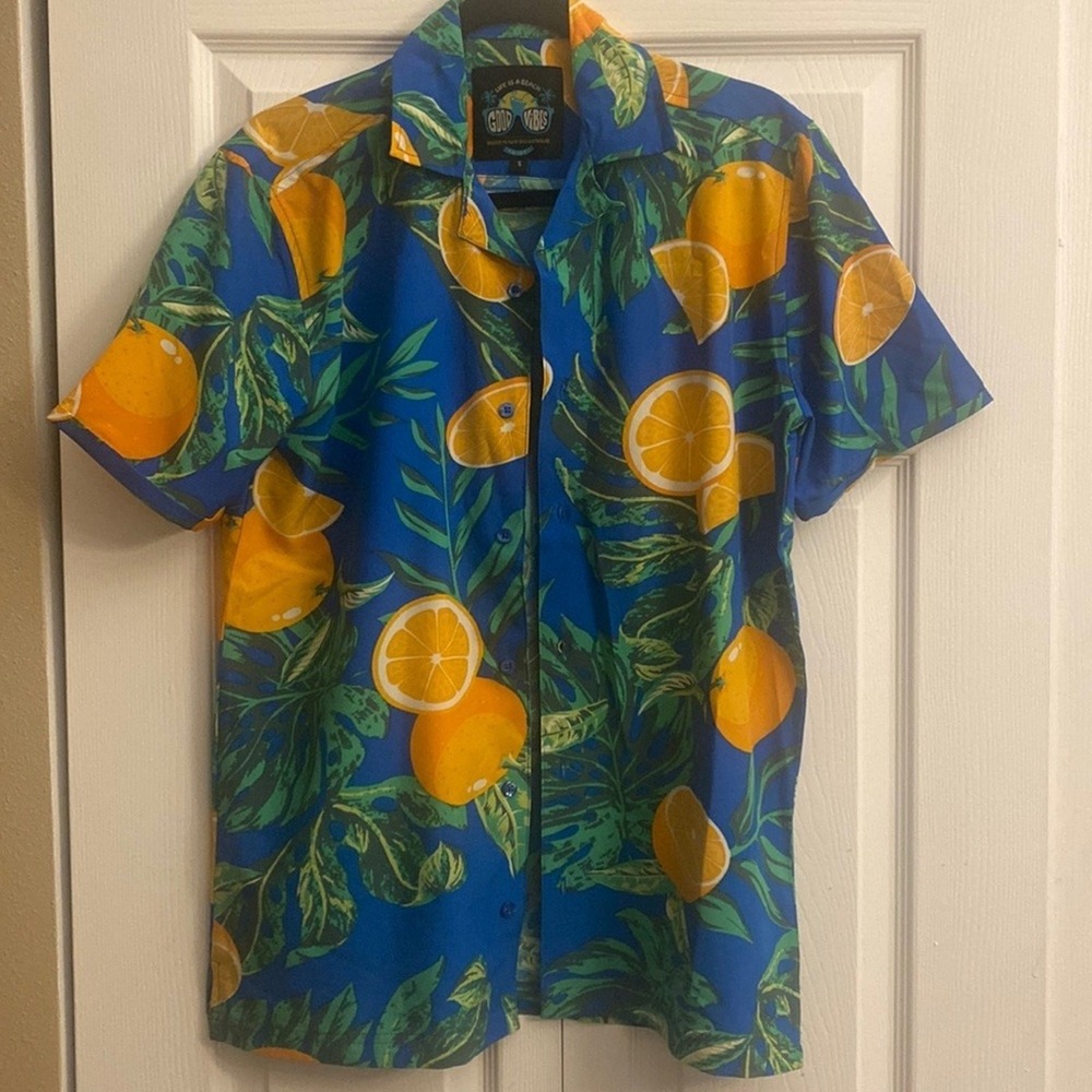 Good‎ Vibes Mens Small Lemon Button Down Vacation Resort Lifes A Beach Vibes